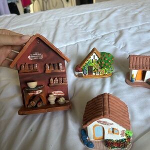 Charming Ceramic Miniature House Set - Brown and Multicolor